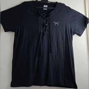 Victoria's Secret Navy Lace-Up Short Sleeve Tee